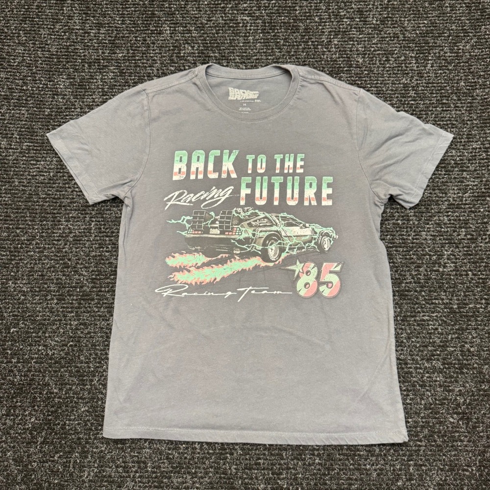 Back to the Future Racing Team 85 DeLorean Graphic Tee Gray Mens Medium‎
